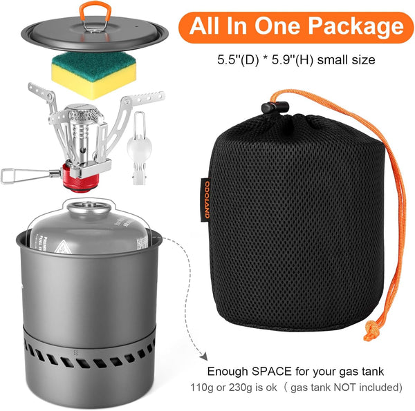 Odoland Camping Cookware Set, Outdoor Cooking Utensils Pots with Burner and Stove Foldable Cookware for Hiking, Trekking, Fishing and Backpacking