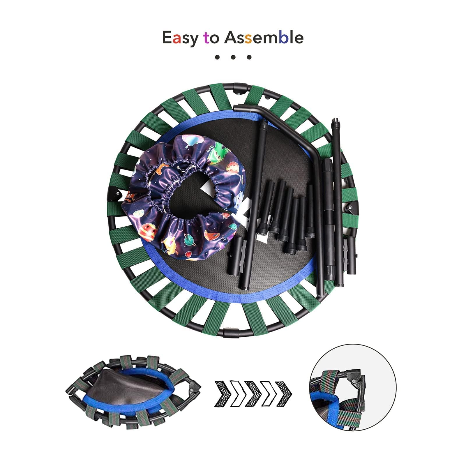 36'' Kids Trampoline Mini Trampoline Indoor & Outdoor Rebounder Trampolines with Adjustable Handle and Safety Padded Cover Foldable for Kids Toddler