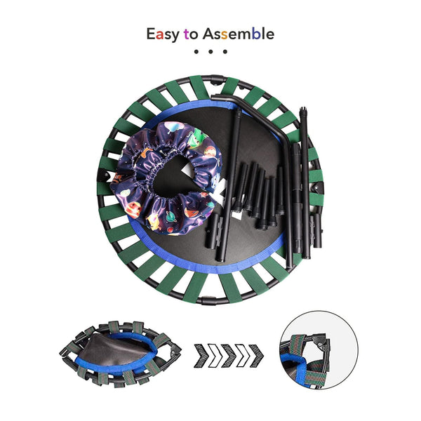 36'' Kids Trampoline Mini Trampoline Indoor & Outdoor Rebounder Trampolines with Adjustable Handle and Safety Padded Cover Foldable for Kids Toddler