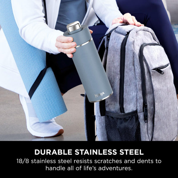Ninja Thirsti Water Bottle and Flask 709 ML With Leak-Proof Lid, Designed For Carbonated, Hot & Cold Drinks, Ideal For Travel & Sports, Triple Insulated, Stainless Steel Bottle, Black, DW2401EUUKBK