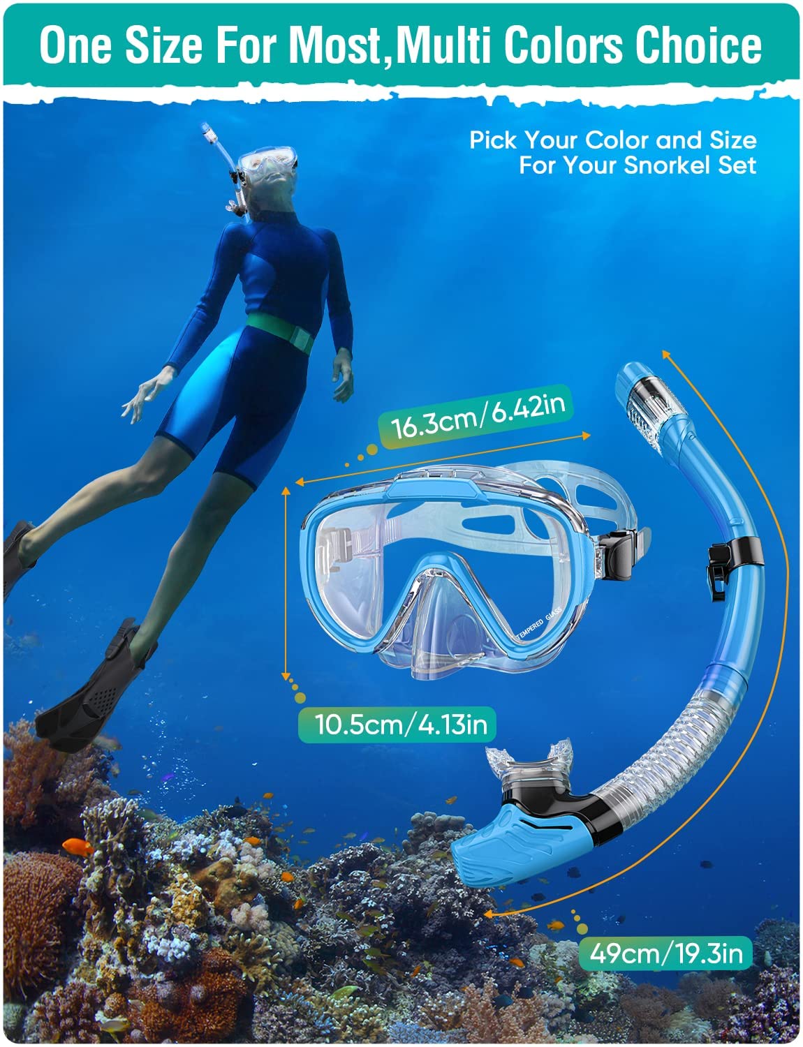 Lealinga Snorkel Set Adults Snorkel Mask Anti-Fog Panoramic View Diving Mask Dry Top Snorkel Kit with Travel Bag Diving Set for Snorkeling Scuba Diving Swimming Travel