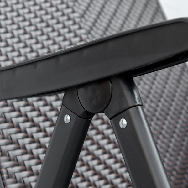 Outsunny Set of 2 Outdoor Wicker Folding Chairs, Patio PE Rattan Dining Armrests Chair set with 7 Levels Adjustable Backrest, for Outdoors, Camping, Brown