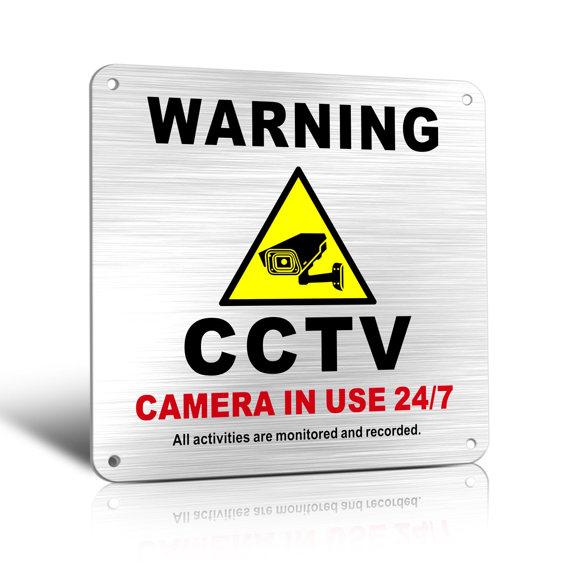 TAKULA Pre-drilled CCTV Sign - 15 * 15cm Aluminium Brushed Metal Sign - 24 HR Outdoor Waterproof, UV Resistant, Durable | Pack of 1