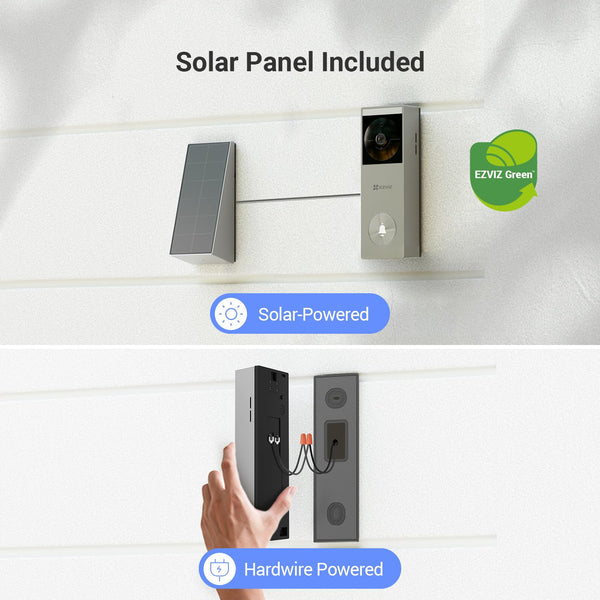 EZVIZ 2K Solar Doorbell Camera Removal-Free Charging No Monthly Fee, 32GB Local Storage, 162° Wide View, Wireless & Wired, Colour Night Vision, AI Detection, Front Door Camera (HP3 Pro)