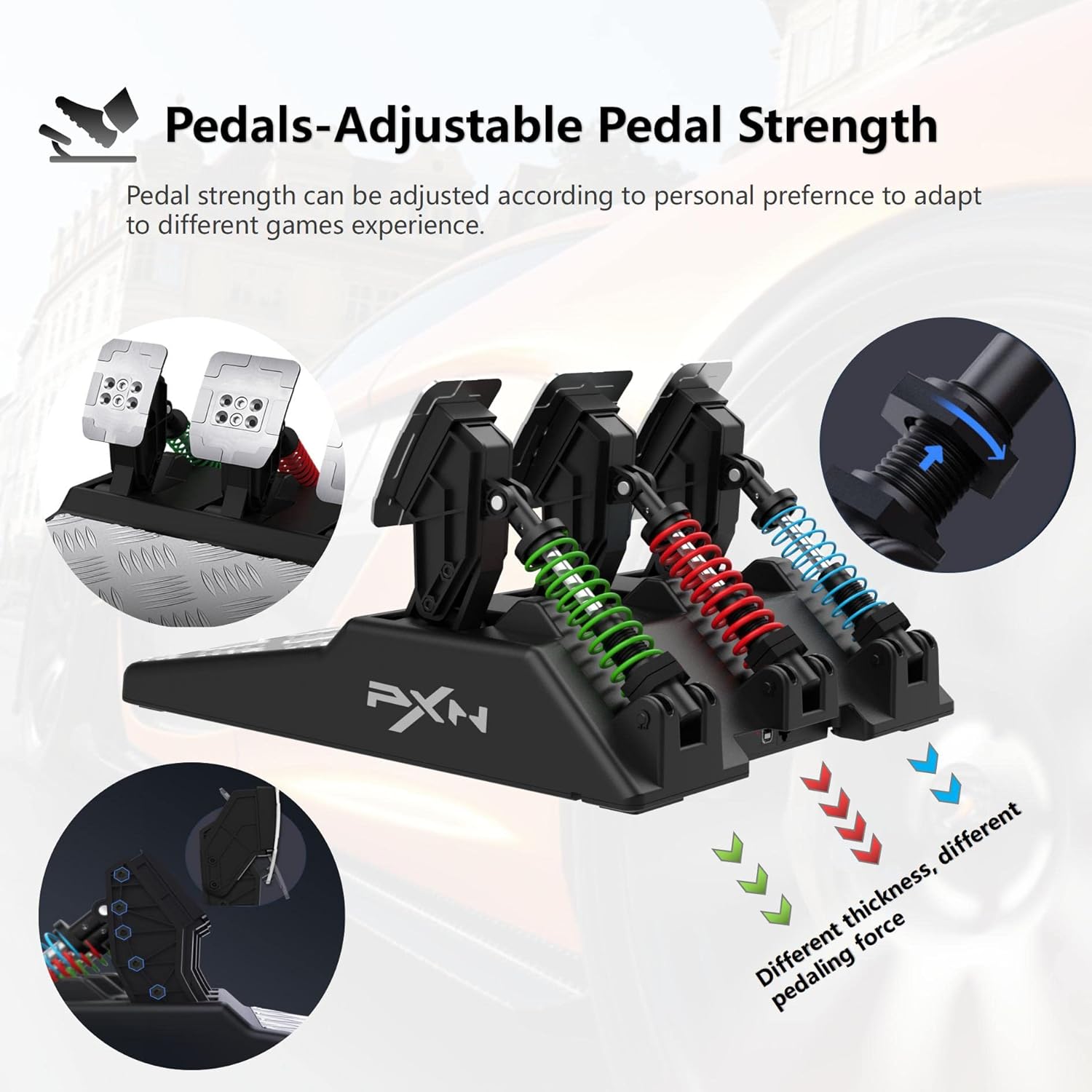 PXN V10 Force Feedback Gaming Steering Wheel and Pedals and Gear Shifter, 270/900° Racing Wheel, Suede Leather Gaming Wheel, Steering Wheel for PC, PS4, Xbox One, Xbox Series X/S