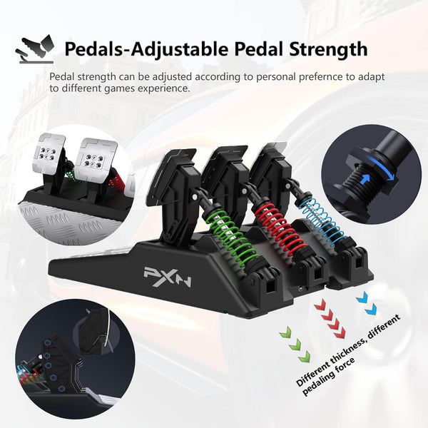 PXN V10 Force Feedback Gaming Steering Wheel and Pedals and Gear Shifter, 270/900° Racing Wheel, Suede Leather Gaming Wheel, Steering Wheel for PC, PS4, Xbox One, Xbox Series X/S