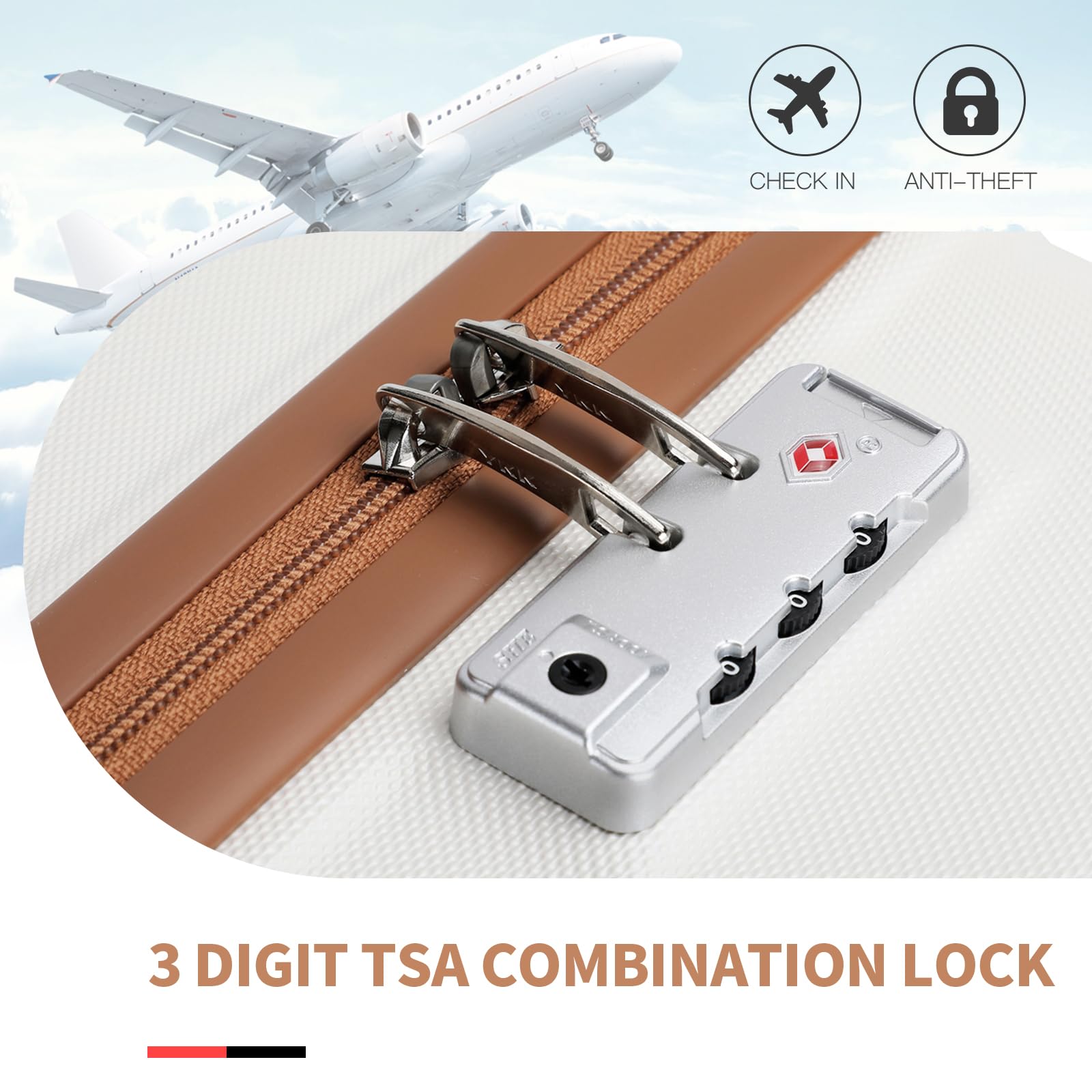 Kono Travel Luggage Sets of 6 Piece Lightweight ABS Hard Shell Trolley Case with TSA Combination Lock 20" 24" 28" Suitcase + 12" Beauty Case + Duffel Bag & Toiletry Bag (Cream White)