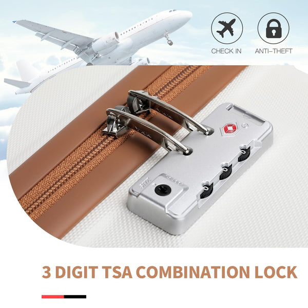 Kono Travel Luggage Sets of 6 Piece Lightweight ABS Hard Shell Trolley Case with TSA Combination Lock 20" 24" 28" Suitcase + 12" Beauty Case + Duffel Bag & Toiletry Bag (Cream White)