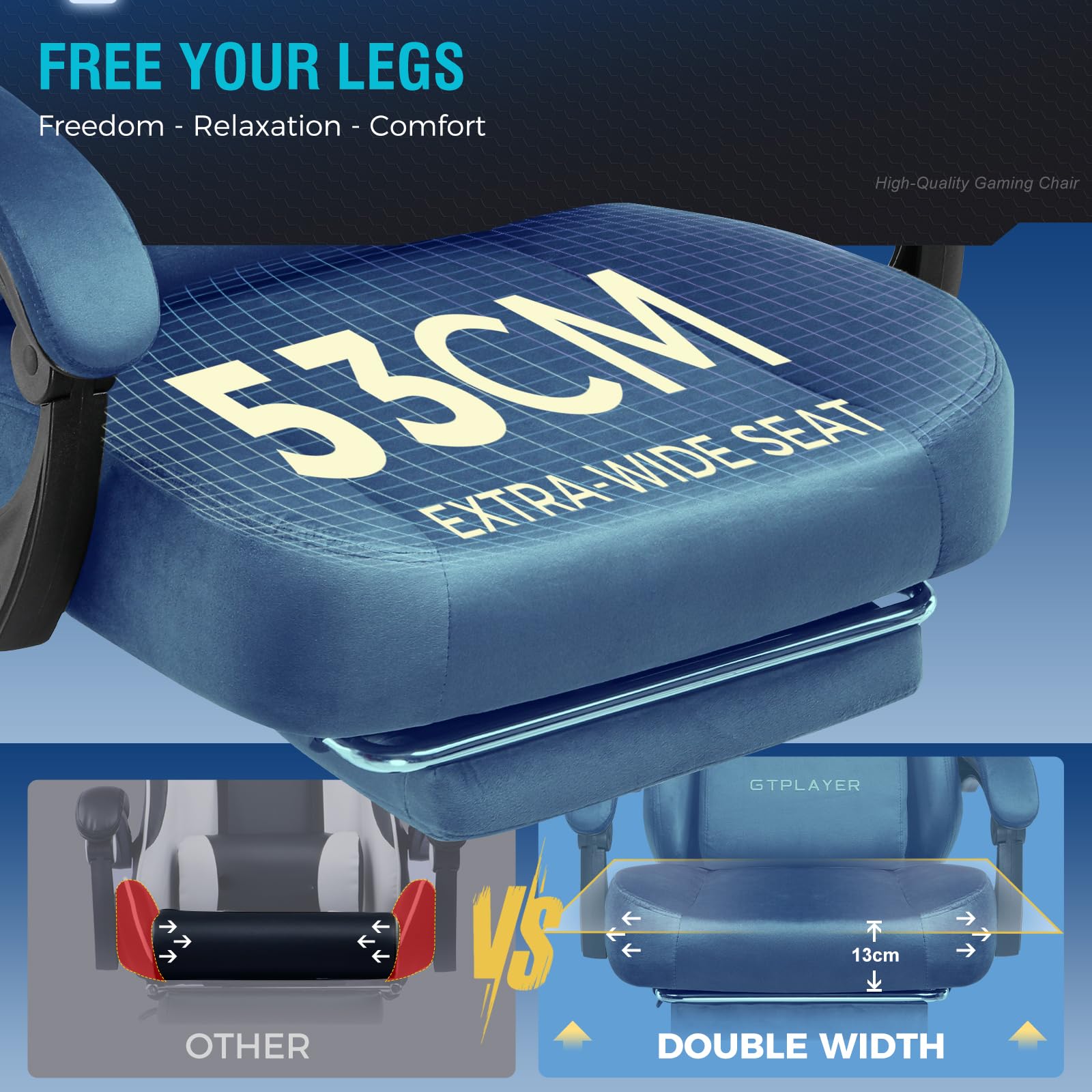 GTPLAYER Fabric Gaming Chair, Ergonomic Computer Chair with Footrest and Lumbar Support Height Adjustable Home Office with 360°-Swivel Seat and Headrest