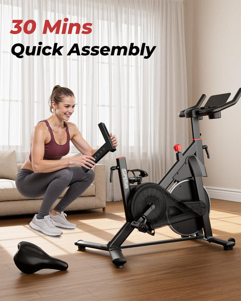 Superun Exercise Bike for Home Use Spin Bike with Adjustable Magnetic Resistance, Stationary Bike with LCD Display and APP, 136 kg Weight Capacity