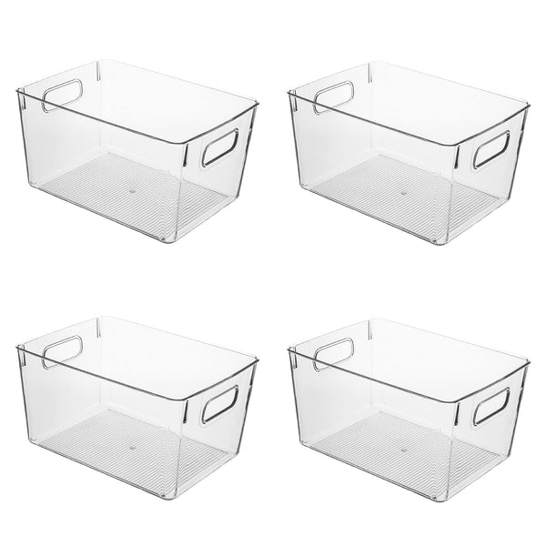 Amtido Clear Plastic Storage Bins for Fridge, Cupboard, Pantry, and Kitchen - Versatile Organisers for Food, Fruit, Vegetable, Cleaning Products, and