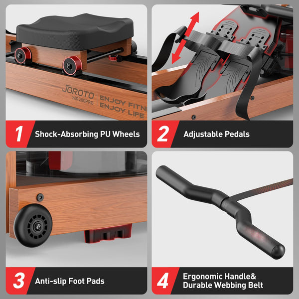 JOROTO Wood Rowing Machine for Home Gym,Oak Wood Foldable Rower Machine with Bluetooth, Adjustable Tablet Holder - 330LS Weight Capacity