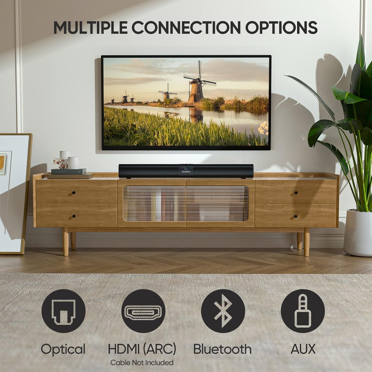 Saiyin Sound Bar for Smart TV, 90W Compact Soundbar Speaker with Subwoofer, 2.1Channel Home Theater Surround Sound System with Crisp Vocals and Deep Bass for TV PC Projector