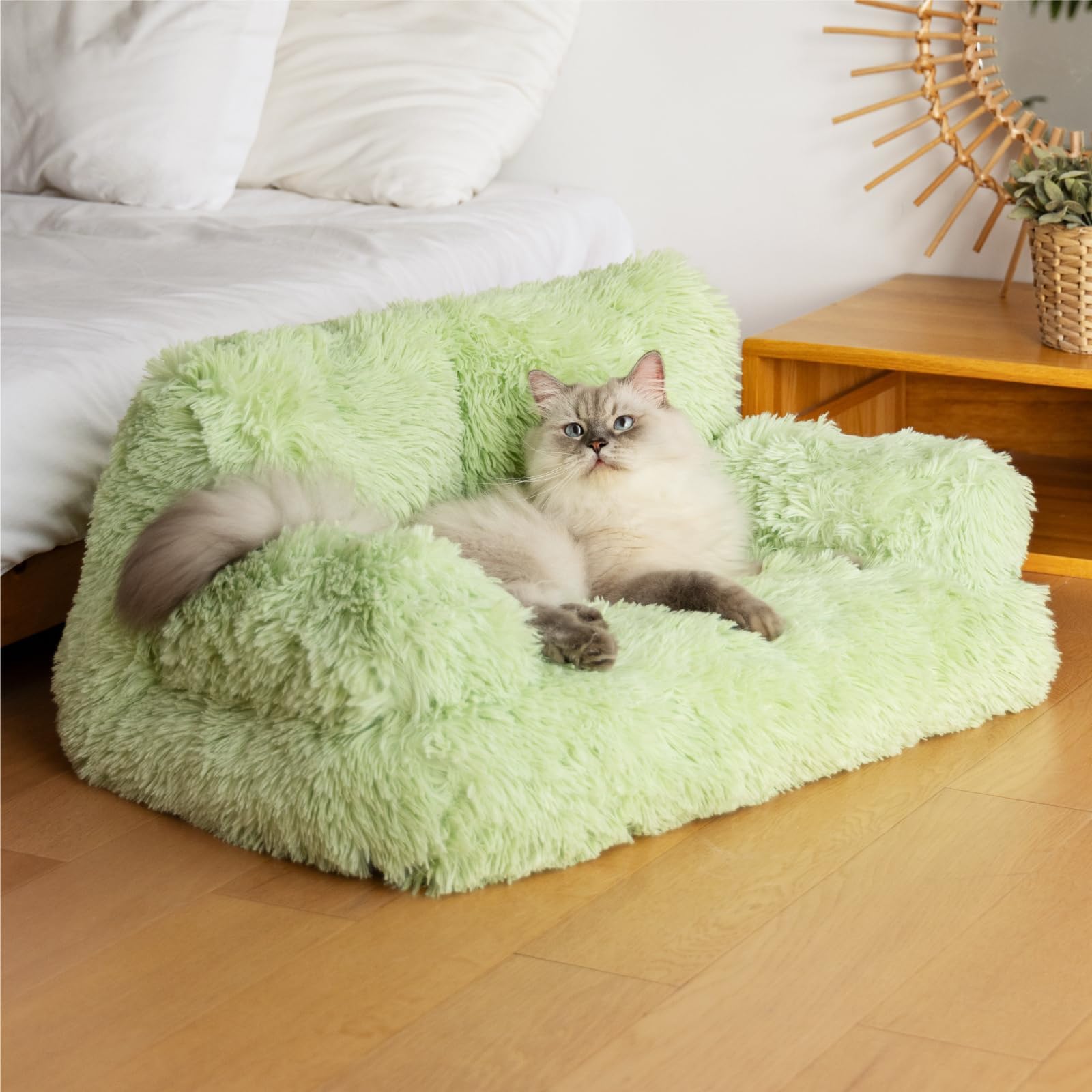 MEWOOFUN Stylish Cat Sofa - Large Plush Washable Couch for Indoor Cats & Small Dogs, Soft Calming Beds with Anti-Slip Bottom, Green