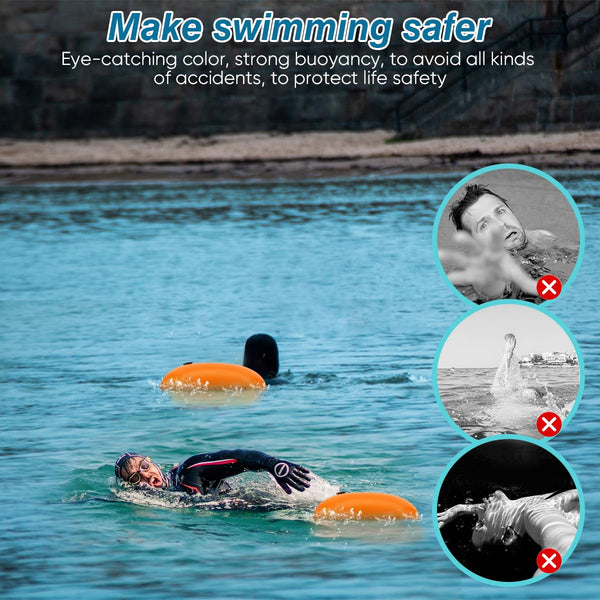 WholeFire 20L Swim Buoy Waterproof Inflatable Dry Bag Swim Safety Float for Water Sports, Open Water Swimmers, Triathletes, Kayakers and Snorkelers