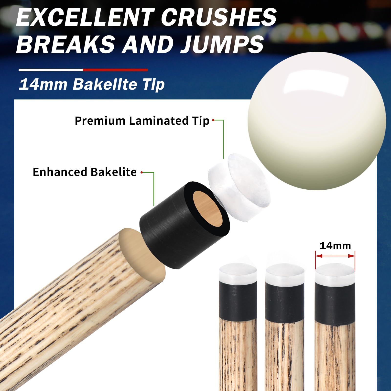 Aklot Pool Cue, Heavy Hitter Jump Break Cue 23~25oz 1 Pool Stick 14mm Bakelite Tip for Explosive Breaks and Effortless Jumps