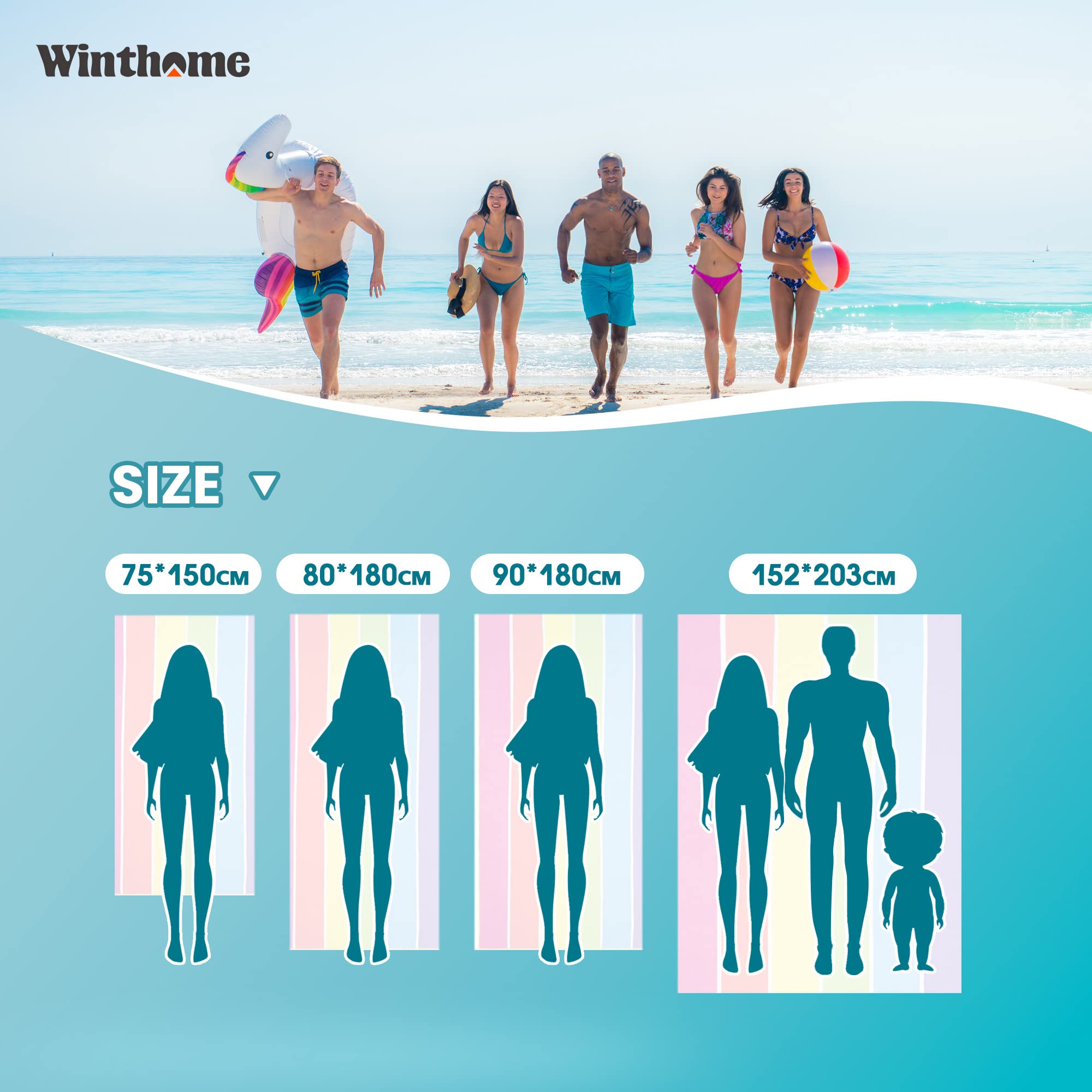 Winthome Beach Towel, Extra Large Microfibre Beach Towel for Adult, Double Sides Sand Free Quick Dry lightweight Travel Swimming Towel(Pink + Green, 90×180cm - 2 pack)