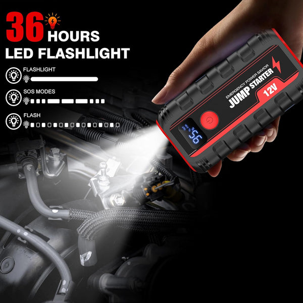 Ginarelo Jump Starter Power Pack Booster - Portable 12V Car Battery Jumpstart Bank Motorcycle Jumper Start with Leads LCD Screen LED 13200Mah Engine Up To 6.0L Gas or 5.5L Diesel