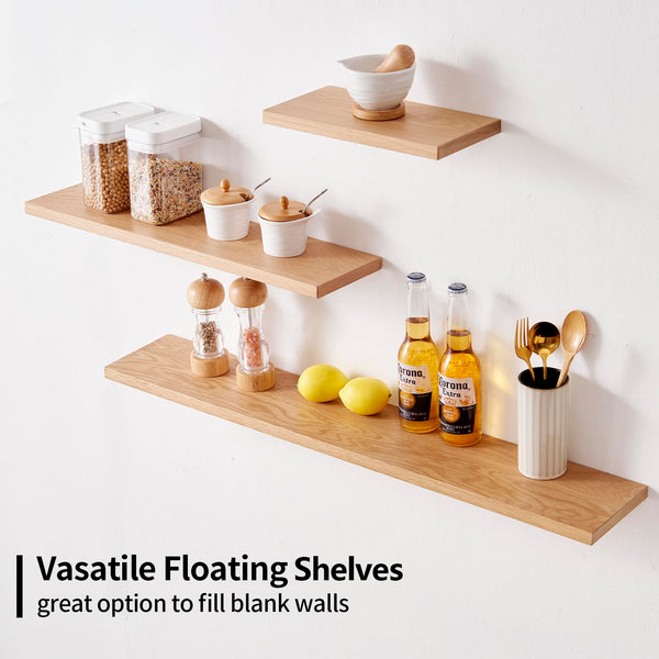 Gieanoo Floating Shelf, 70cm Solid Oak Wood Rustic Wall Shelf Wall mounted Radiator shelf Display Shelf For Living Room, Kitchen, Bedroom