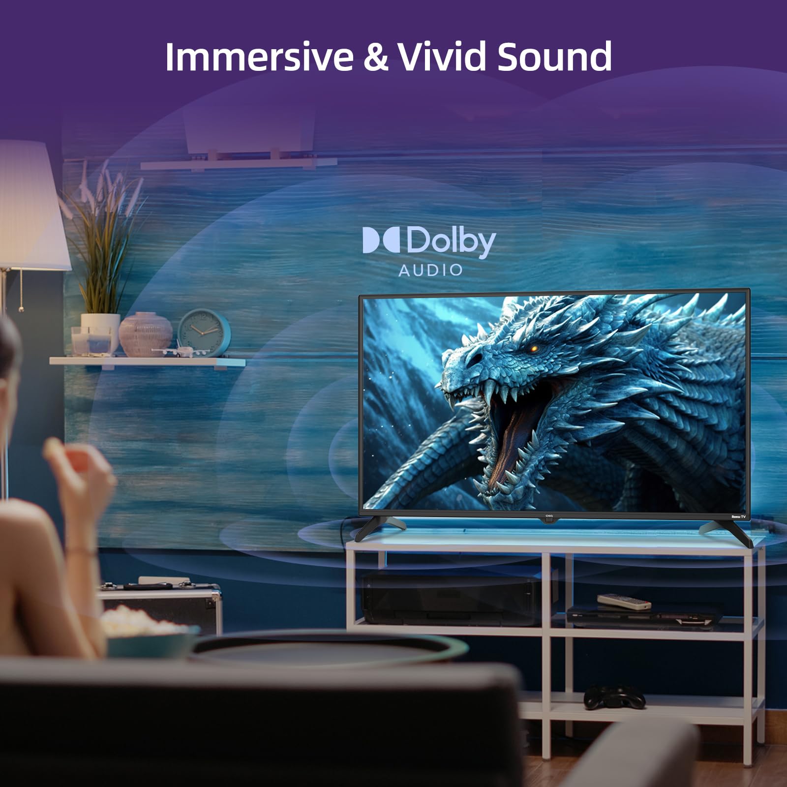 CHiQ U50QM9K 50 inch Smart QLED Roku TV, 4k UHD, HDR10 HLG, Dolby Audio, Works with Alexa, DVB-T/T2, Support Apple Air-Play, Google Assistant, Prime Video, HDMI2.1, USB2.0