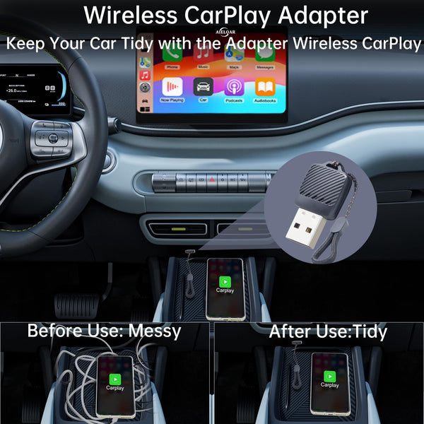 Wireless Carplay Adapter (2025 Upgrade),Plug and Play Convert Wired to Wireless Bluetooth Carplay Adapter Compatible with iPhone iOS 10+,- No Latency