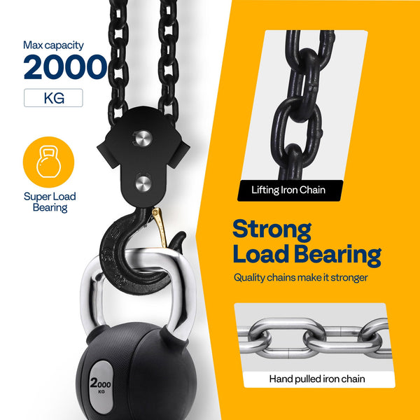 SPECSTAR Hand Chain Hoist 1250kg Capacity 3m with 2 Heavy Duty Hooks Manual Chain Fall for Warehouse Building Automotive Machinery