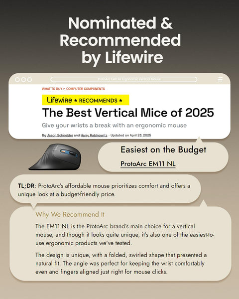 ProtoArc EM11 NL Ergonomic Mouse, Wireless Vertical Mini Mouse Rechargeable Optical Mice with Multi-Device (2*Bluetooth + USB Connection), 3 Adjustable DPI for Computer, iPad, Mac, Windows Black