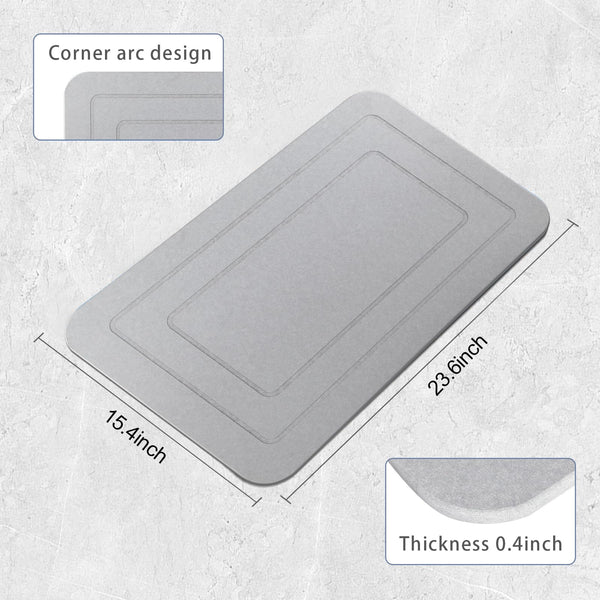 HUMIGA 2 Pack Stone Bath Mat, Diatomaceous Earth Shower Mat, Non-Slip Super Absorbent Quick Drying Bathroom Kitchen Floor Mat (Pale Gray, 24x15)