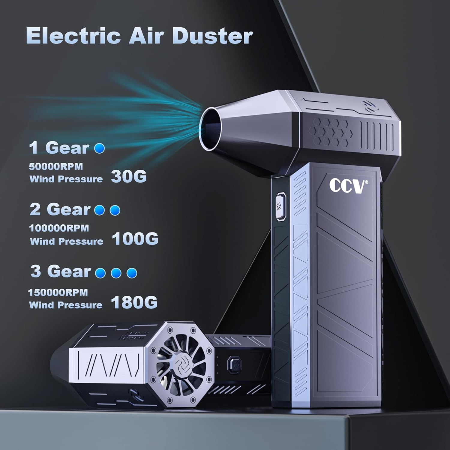 Compressed Air Duster - 150000RPM Electric Air Duster for Cleaning Keyboard&PC 3 Gears Adjustable Rechargeable Cordless Jet Dry Blower Air Blower for Car and Home (F33-Black-UK)