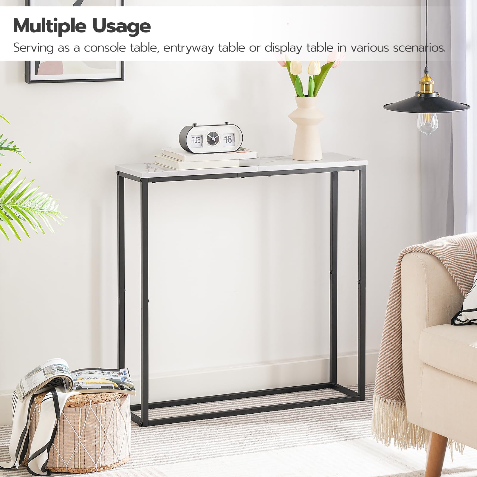 HOOBRO Console Table, Narrow Console Table for Hallway Slim, Hallway Table, Small Sofa Table for Small Spaces, Living Room, Entrance, Bedroom, Metal