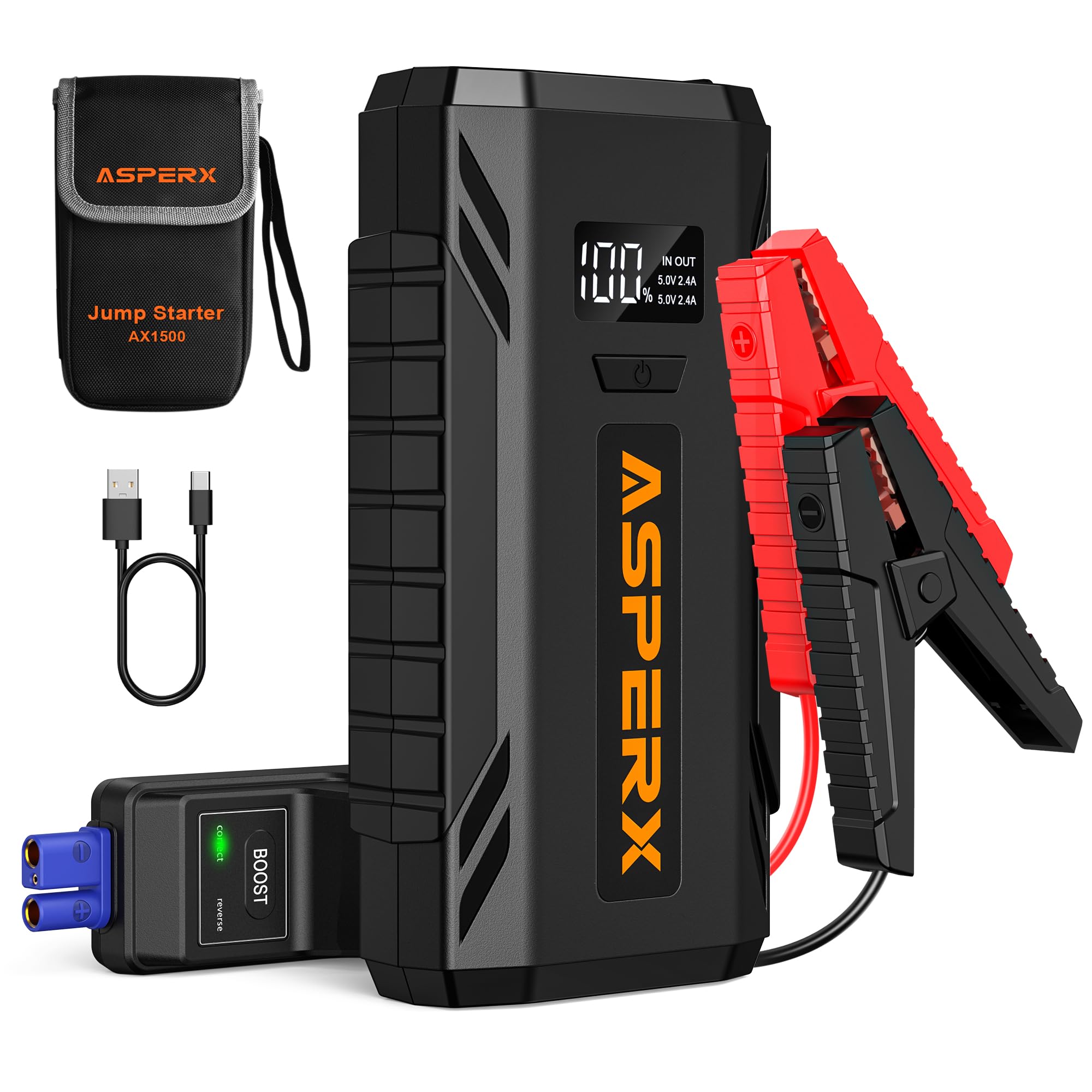 ASPERX 4000A Jump Starter Power Pack (up to All Gas or 10L Diesel Engine), 12V Car Battery Booster Pack Portable Jump Starter Power Bank with LED Display & USB-C for RV Truck SUV