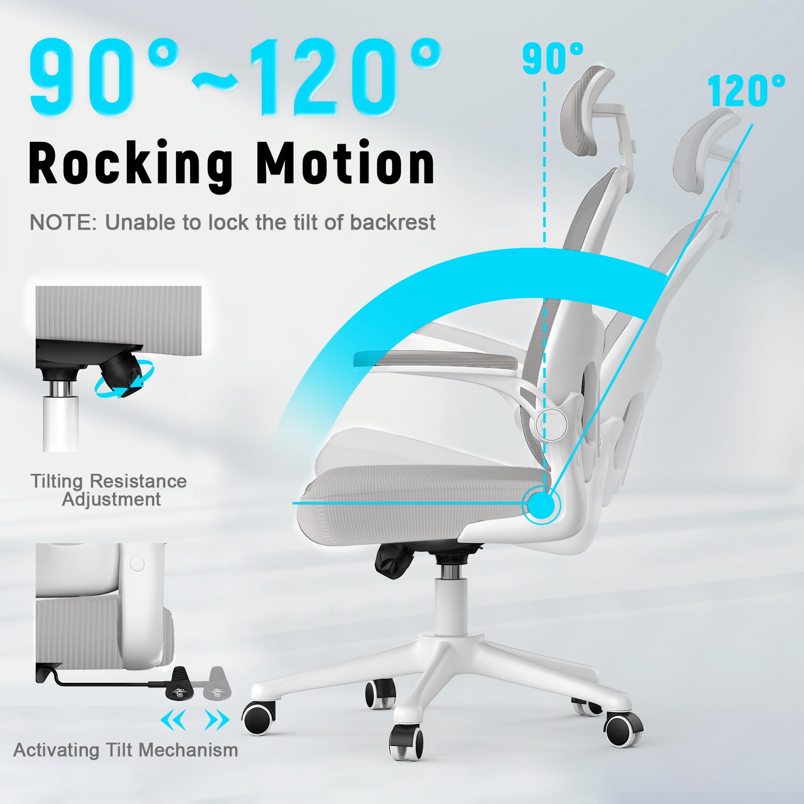 naspaluro Office Chair Ergonomic Desk with 90° Flip-up Armrest Lumbar Support, Height Adjustable Chair, Executive Swivel Computer Padded Seat Cushion for Home/Office