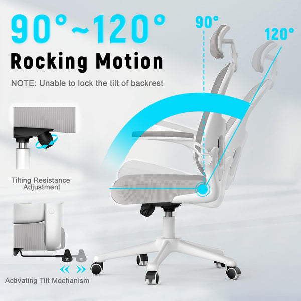 naspaluro Office Chair Ergonomic Desk with 90° Flip-up Armrest Lumbar Support, Height Adjustable Chair, Executive Swivel Computer Padded Seat Cushion for Home/Office