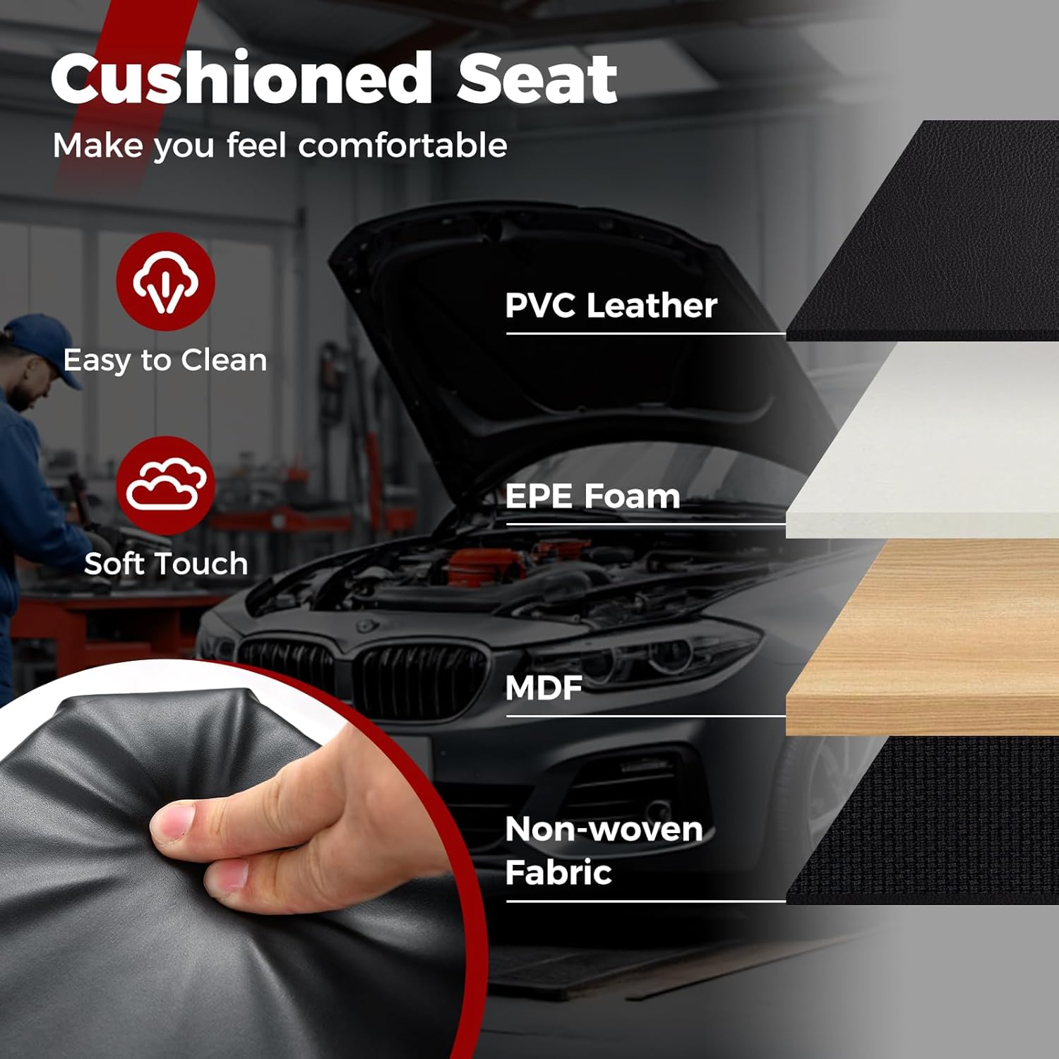 COSTWAY 2-in-1 Folding Car Creeper and Seat, 37Inch Padded Mechanics Creeper Stool with 6 Rotatable Wheels, Rolling Garage Work Crawler Board Bench, Maximum Load 150 KG