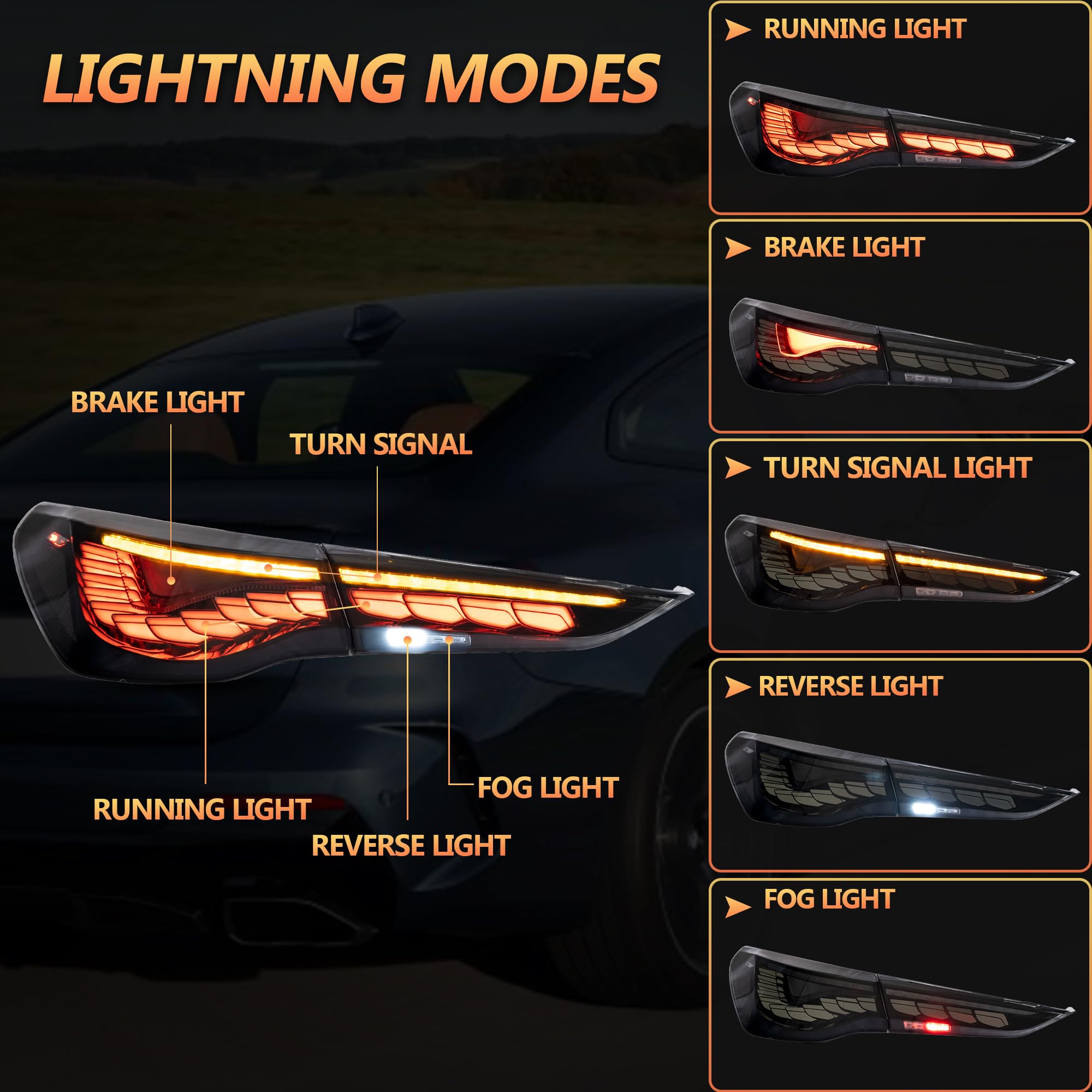 VLAND OLED Rear Lights Compatible With 4 Series G22/G23/G26, M4 G82 G83 2021-2023, Tail Lights Assembly w/Startup dynamic display - Smoked