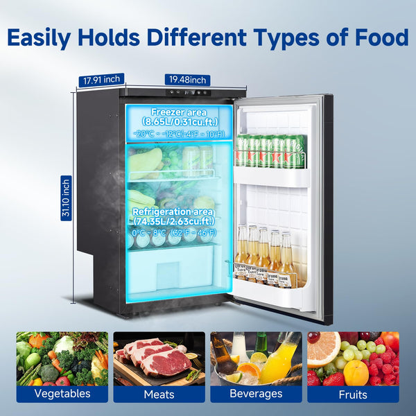 AAOBOSI 83L Campervan Fridge, Camping Refrigerator with APP Control, 12V Fridge Freezer for Campervan, Car, Truck, Boat, Motorhome, Travel