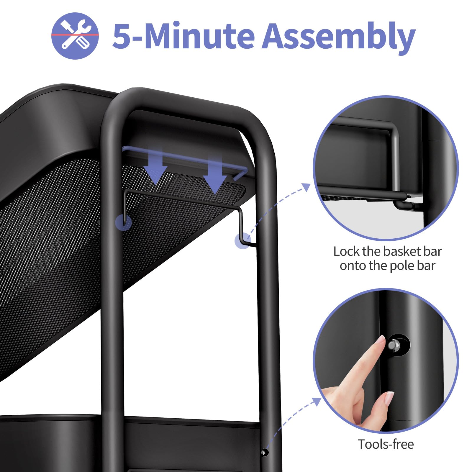 KINGRACK Rolling Storage Cart, 4 Tier Metal Utility Cart with Wheels & Hooks, Craft Art Esthetician Organizer, Easy Assembly Cart for Office Bathroom