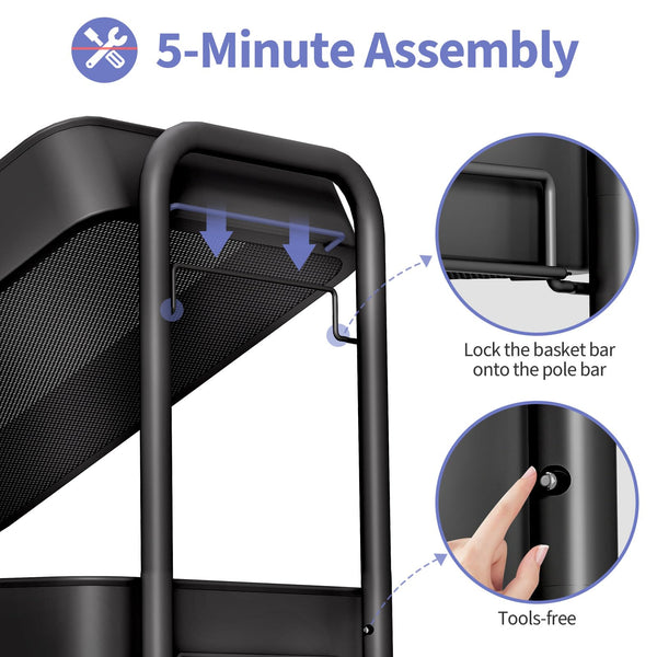 KINGRACK Rolling Storage Cart, 4 Tier Metal Utility Cart with Wheels & Hooks, Craft Art Esthetician Organizer, Easy Assembly Cart for Office Bathroom