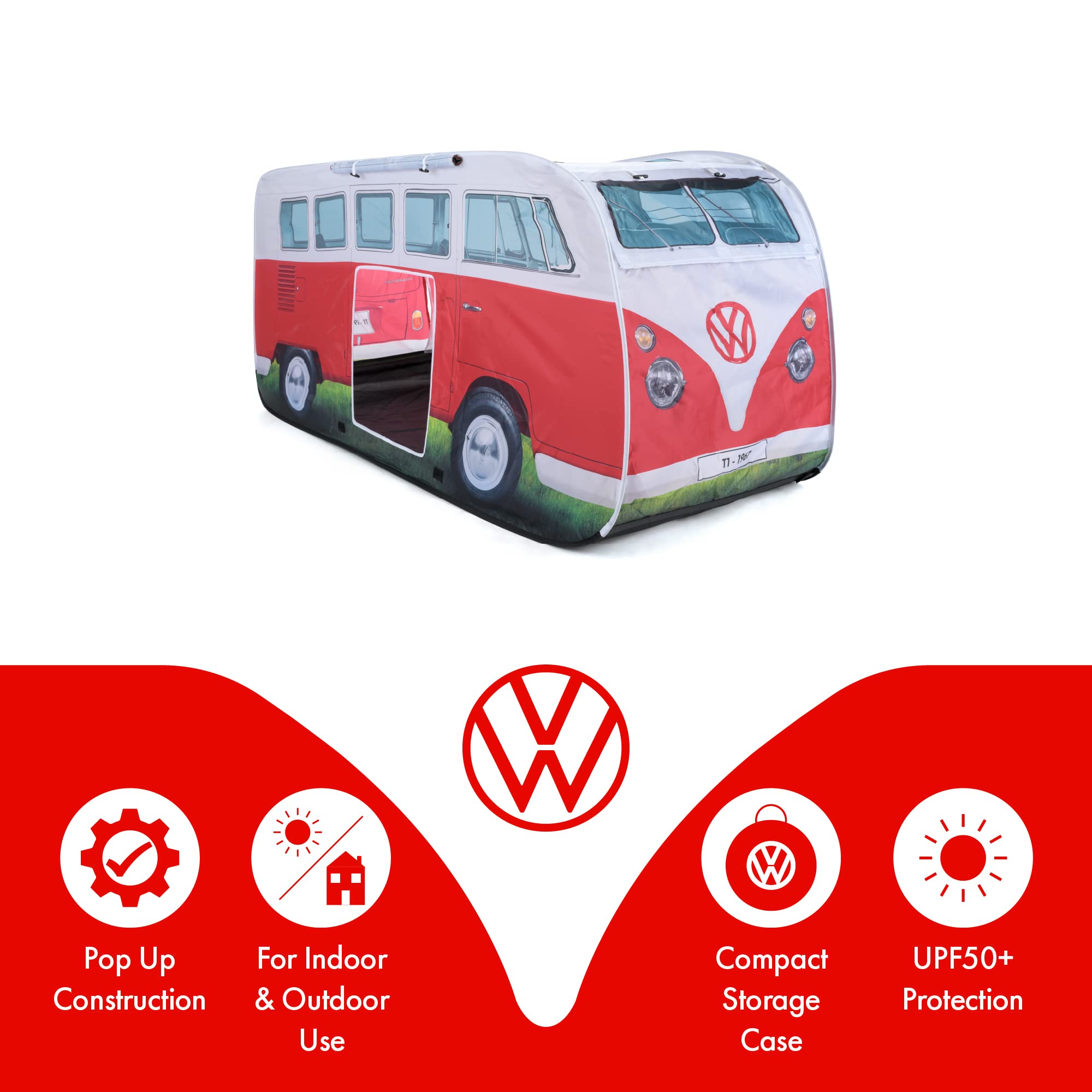Volkswagen Camper Van Kids Pop Up Tent - Official VW UPF50+ Foldable Play Tent for Girls Boys - Multiple Colours