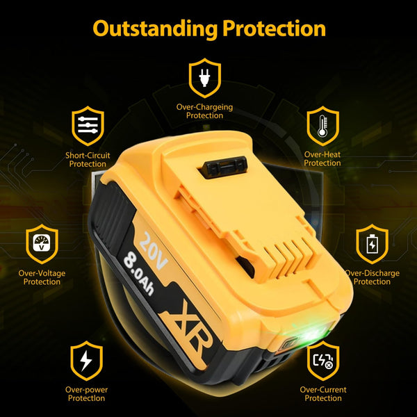 2 Pack 8.0Ah DCB182 Replacement for Dewalt 18V Battery, Compatible with Dewalt Batteries DCB200 DCB184 DCB101 DCB107 DCB112 DCB105 DCB115 DCB203 with LED Indicator