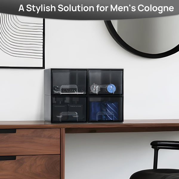 Vtopmart 4 pack Clear Stackable Storage Drawer, 4.4 Inch Tall Acrylic Bathroom Makeup Organiser, Plastic Storage box for Vanity, Under Sink, Kitchen Cupboard, Pantry, Home Organization