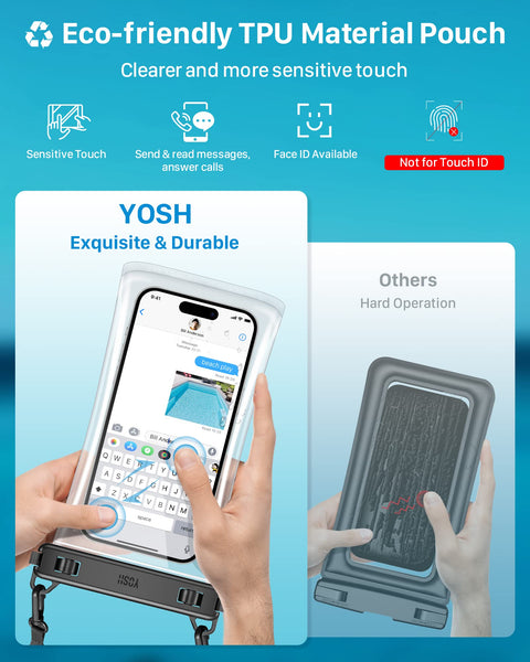YOSH Waterproof Phone Pouch 2 Pack, 7 inch IPX8 Waterproof Phone Case for Swimming Travel Beach Trip Snorkelling Kayaking, Underwater iPhone Case for iPhone 16 15 14 Pro Max, Samsung S25 S24 Ultra