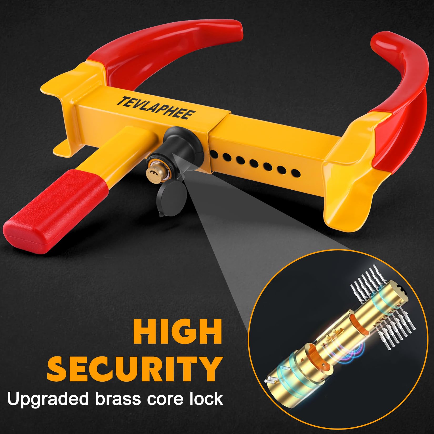 Tevlaphee Wheel Clamp Lock Heavy Duty Anti-Theft, Adjustable Security for Cars, Vans, Motorhomes (Fits 7-11" Tyres), Weatherproof & Vandal-Resistant Design (Red&Yellow)