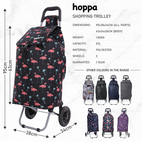 Hoppa 57Ltr Lightweight Shopping Trolley 2025 model, Hard Wearing & Foldaway Push/Pull Cart for Easy Storage With 1 Year Guarantee