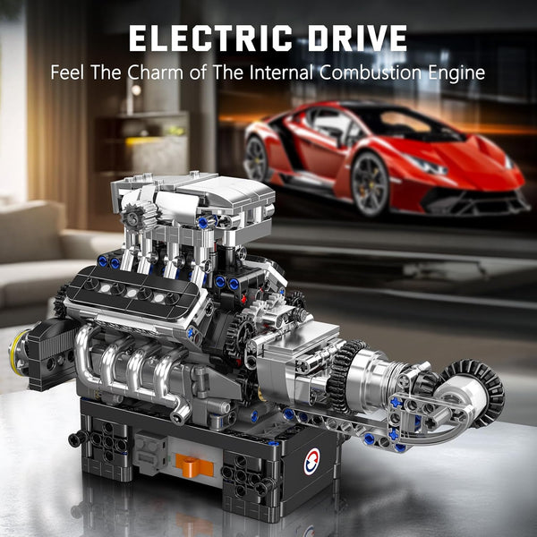 Mould King V8 Engine Building Blocks Set, 10206 Engine Model That Runs, Sports Car Engines Kit for Adults with Battery Box and Motor, Construction STEM Toy for Children Boys Girl (737 Pcs)