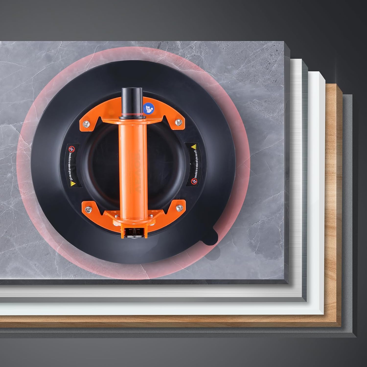 VEVOR Glass Suction Cup, 10" 990 lbs Load Capacity, Vacuum Suction Cup with Steel Handle & Carry Box, Heavy Duty Industrial Suction Cup Lifter Tool for Glass, Granite, Tile, Metal, Wood Panel Lifting