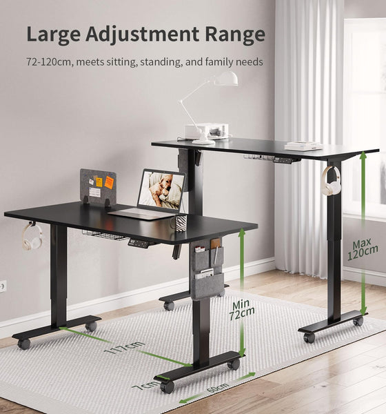 MAIDeSITe Height Adjustable Standing Desk Electric Standing Desk Sit Stand Desk Stand Up Desk with Cable Tray 120 * 60cm Desktop for Home Office