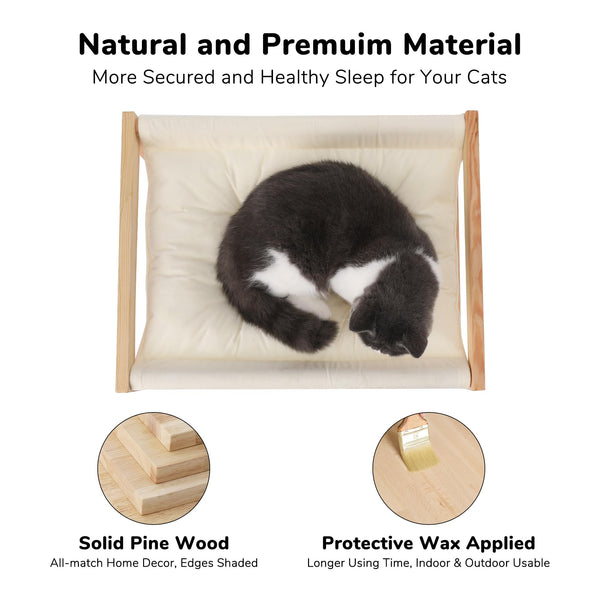FUKUMARU Cat Bed, Plush Velvet Cat Beds for Indoor Cats, Wooden Cat Hammock, 50 x 40 cm Cat Couch, Suitable for Cats, Dog, Bunny, Rabbit, Kitten and