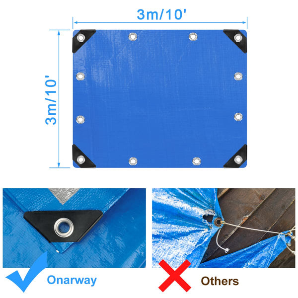 Onarway Tarpaulin 3m x 4m Thicken Tarpaulin Waterproof Heavy Duty 110GSM with Reinforced Grommets, Tarp Sheet Cover for Multipurpose Outdoor Use, Blue