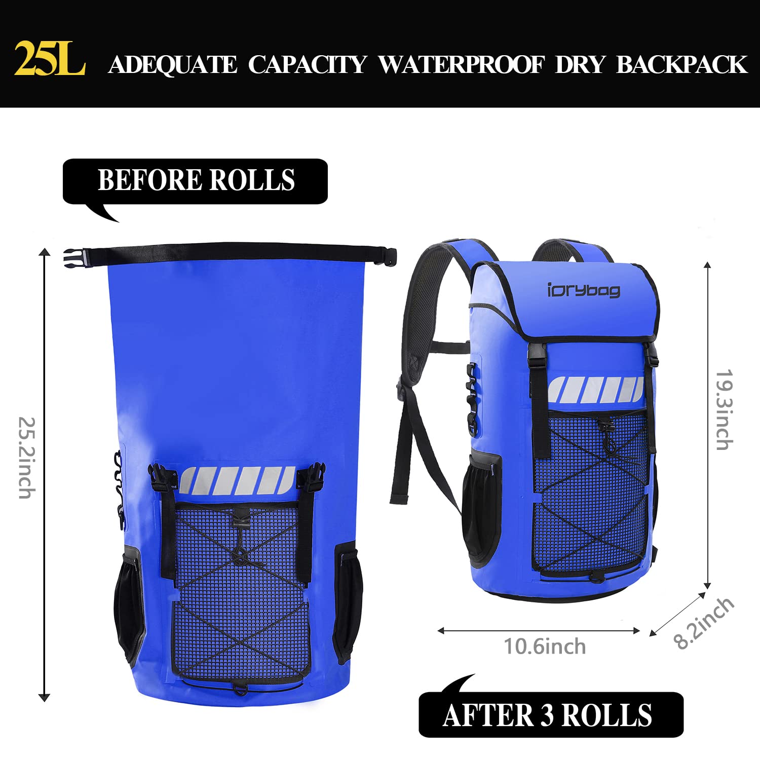 IDRYBAG Waterproof Backpack for Men 25L/45L, Dry Bags Waterproof Bag Kayak, Waterproof Dry Bag Backpack Hiking